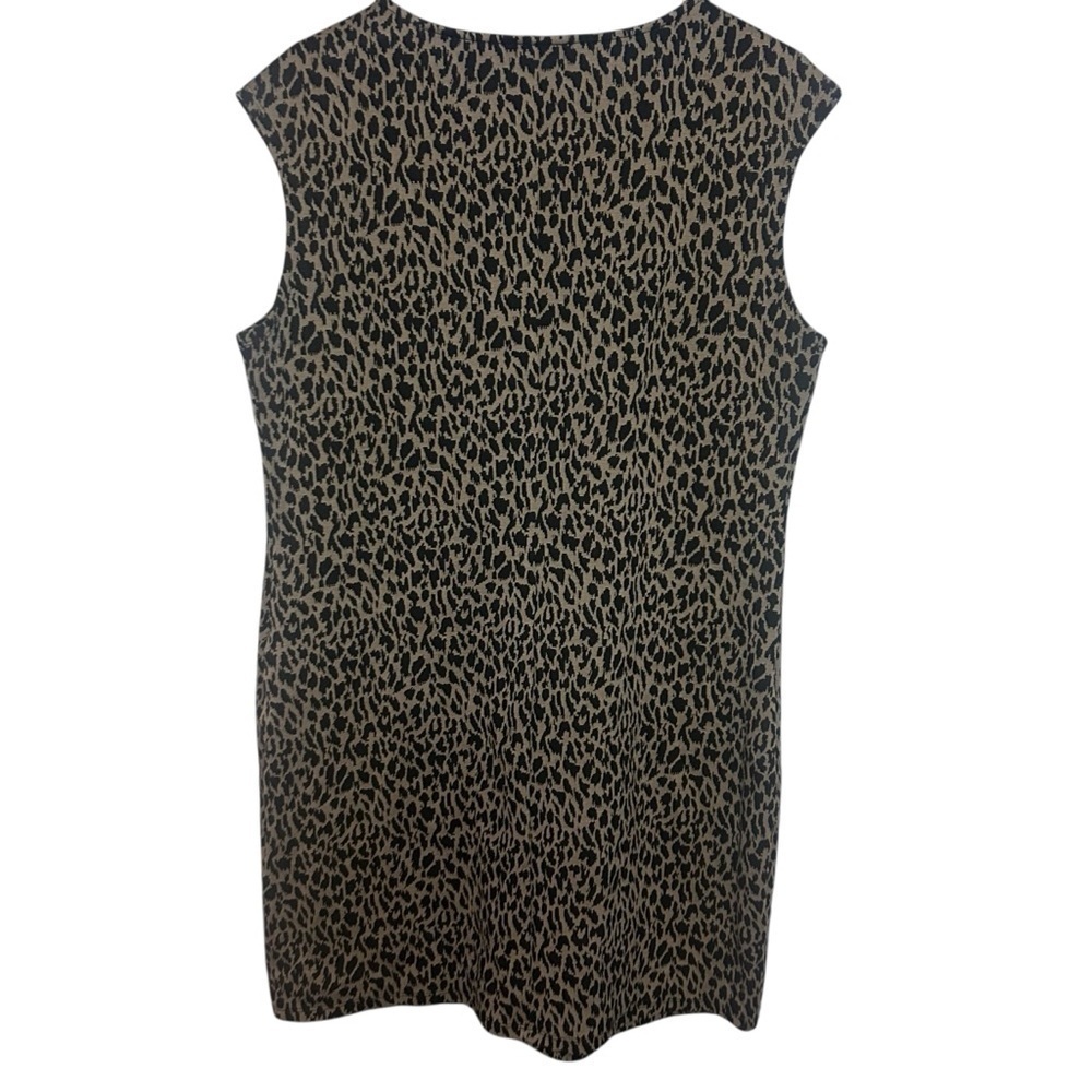 Nine West Leopard Print Sheath Dress XL Black Brown Stretch Career Cocktail - Picture 4 of 10
